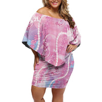 Japanese Koi Fish Family Matching Off Shoulder Short Dress and Hawaiian Shirt Pink Wagara Palaka Honohono Pikake Lei