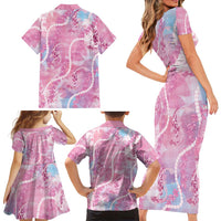 Japanese Koi Fish Family Matching Short Sleeve Bodycon Dress and Hawaiian Shirt Pink Wagara Palaka Honohono Pikake Lei