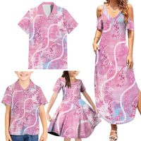 Japanese Koi Fish Family Matching Summer Maxi Dress and Hawaiian Shirt Pink Wagara Palaka Honohono Pikake Lei