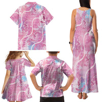 Japanese Koi Fish Family Matching Tank Maxi Dress and Hawaiian Shirt Pink Wagara Palaka Honohono Pikake Lei