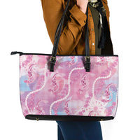 Japanese Koi Fish Leather Tote Bag Pink Wagara Palaka Honohono Pikake Lei