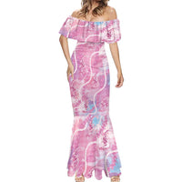Japanese Koi Fish Mermaid Dress Pink Wagara Palaka Honohono Pikake Lei LT9 - Polynesian Pride