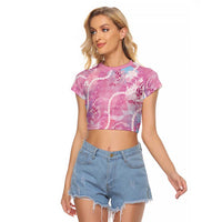 Japanese Koi Fish Raglan Cropped T Shirt Pink Wagara Palaka Honohono Pikake Lei LT9 Female Pink - Polynesian Pride