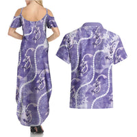 Japanese Koi Fish Couples Matching Summer Maxi Dress and Hawaiian Shirt Purple Wagara Palaka Honohono Pikake Lei