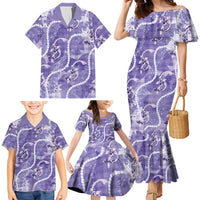 Japanese Koi Fish Family Matching Mermaid Dress and Hawaiian Shirt Purple Wagara Palaka Honohono Pikake Lei