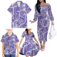 Japanese Koi Fish Family Matching Off The Shoulder Long Sleeve Dress and Hawaiian Shirt Purple Wagara Palaka Honohono Pikake Lei