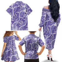 Japanese Koi Fish Family Matching Off The Shoulder Long Sleeve Dress and Hawaiian Shirt Purple Wagara Palaka Honohono Pikake Lei