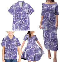 Japanese Koi Fish Family Matching Puletasi and Hawaiian Shirt Purple Wagara Palaka Honohono Pikake Lei