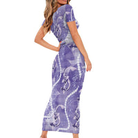 Japanese Koi Fish Family Matching Short Sleeve Bodycon Dress and Hawaiian Shirt Purple Wagara Palaka Honohono Pikake Lei