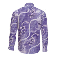 Japanese Koi Fish Long Sleeve Button Shirt Purple Wagara Palaka Honohono Pikake Lei LT9 - Polynesian Pride