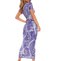 Japanese Koi Fish Short Sleeve Bodycon Dress Purple Wagara Palaka Honohono Pikake Lei LT9 - Polynesian Pride