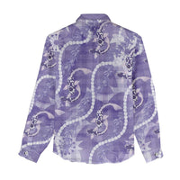 Japanese Koi Fish Women Casual Shirt Purple Wagara Palaka Honohono Pikake Lei