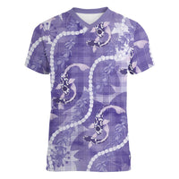 Japanese Koi Fish Women V-Neck T-Shirt Purple Wagara Palaka Honohono Pikake Lei