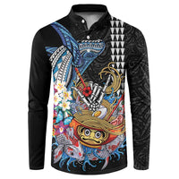 Personalized Japanese Koi Fish Ramen Button Sweatshirt Aloha Shark Kakau Pattern