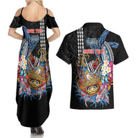 Personalized Japanese Koi Fish Ramen Couples Matching Summer Maxi Dress and Hawaiian Shirt Aloha Shark Kakau Pattern