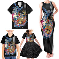 Personalized Japanese Koi Fish Ramen Family Matching Tank Maxi Dress and Hawaiian Shirt Aloha Shark Kakau Pattern
