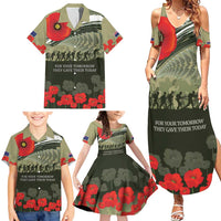 ANZAC Day We Remember Family Matching Summer Maxi Dress and Hawaiian Shirt Maori Silver Fern Camouflage Motif