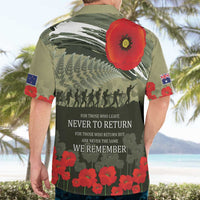 ANZAC Day We Remember Hawaiian Shirt Maori Silver Fern Camouflage Motif