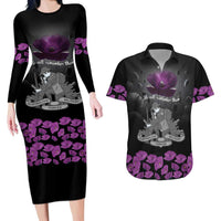 ANZAC Day Remembrance Couples Matching Long Sleeve Bodycon Dress and Hawaiian Shirt Purple Poppy We Will Remember Them LT9 Purple - Polynesian Pride