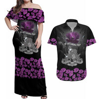 ANZAC Day Remembrance Couples Matching Off Shoulder Maxi Dress and Hawaiian Shirt Purple Poppy We Will Remember Them LT9 Purple - Polynesian Pride
