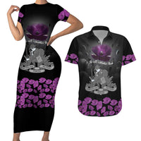 ANZAC Day Remembrance Couples Matching Short Sleeve Bodycon Dress and Hawaiian Shirt Purple Poppy We Will Remember Them LT9 Purple - Polynesian Pride