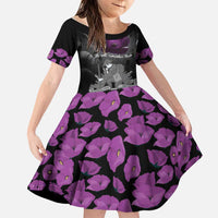 ANZAC Day Remembrance Family Matching Off Shoulder Short Dress and Hawaiian Shirt Purple Poppy We Will Remember Them LT9 Daughter's Dress Purple - Polynesian Pride