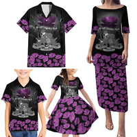 ANZAC Day Remembrance Family Matching Puletasi and Hawaiian Shirt Purple Poppy We Will Remember Them LT9 - Polynesian Pride
