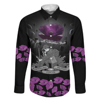 ANZAC Day Remembrance Family Matching Puletasi and Hawaiian Shirt Purple Poppy We Will Remember Them LT9 Dad's Shirt - Long Sleeve Purple - Polynesian Pride