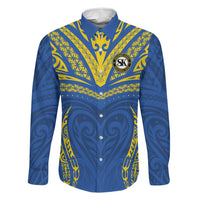 Custom Oceania Football Solomon Kings Family Matching Summer Maxi Dress and Hawaiian Shirt Polynesian Tribal Pattern LT9 Dad's Shirt - Long Sleeve Blue - Polynesian Pride