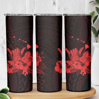 Red Hawaiian Hibiscus Shaka Sign Skinny Tumbler