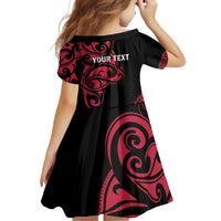 All Black Maori Tribal Tattoo Personalised Family Matching Short Sleeve Bodycon Dress and Hawaiian Shirt Classic Red Polynesian Style - Polynesian Pride