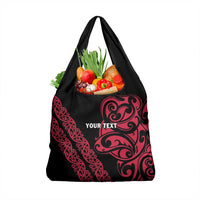 All Black Maori Tribal Tattoo Personalised Grocery Bag Classic Red Polynesian Style - Polynesian Pride