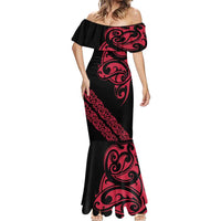 All Black Maori Tribal Tattoo Personalised Mermaid Dress Classic Red Polynesian Style - Polynesian Pride