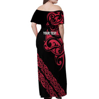 All Black Maori Tribal Tattoo Personalised Off Shoulder Maxi Dress Classic Red Polynesian Style - Polynesian Pride