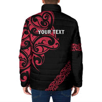 All Black Maori Tribal Tattoo Personalised Padded Jacket Classic Red Polynesian Style - Polynesian Pride