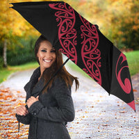 All Black Maori Tribal Tattoo Personalised Umbrella Classic Red Polynesian Style - Polynesian Pride
