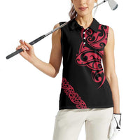 All Black Maori Tribal Tattoo Personalised Women Sleeveless Polo Shirt Classic Red Polynesian Style - Polynesian Pride