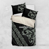 All Black Maori Tribal Tattoo Personalised Bedding Set Moss Green Polynesian Style - Polynesian Pride