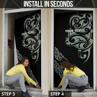 All Black Maori Tribal Tattoo Personalised Door Cover Moss Green Polynesian Style - Polynesian Pride