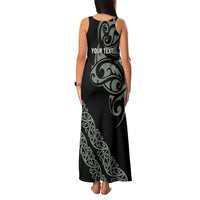 All Black Maori Tribal Tattoo Personalised Family Matching Tank Maxi Dress and Hawaiian Shirt Moss Green Polynesian Style - Polynesian Pride