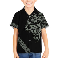 All Black Maori Tribal Tattoo Personalised Kid Hawaiian Shirt Moss Green Polynesian Style - Polynesian Pride