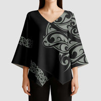All Black Maori Tribal Tattoo Personalised Kimono Sleeve Blouse Moss Green Polynesian Style - Polynesian Pride