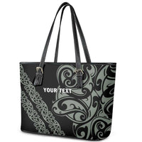 All Black Maori Tribal Tattoo Personalised Leather Tote Bag Moss Green Polynesian Style - Polynesian Pride