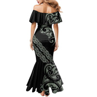 All Black Maori Tribal Tattoo Personalised Mermaid Dress Moss Green Polynesian Style - Polynesian Pride