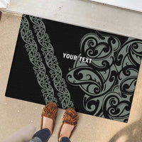 All Black Maori Tribal Tattoo Personalised Rubber Doormat Moss Green Polynesian Style - Polynesian Pride
