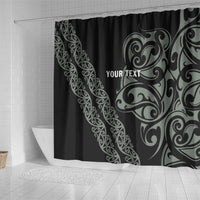 All Black Maori Tribal Tattoo Personalised Shower Curtain Moss Green Polynesian Style - Polynesian Pride