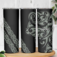 All Black Maori Tribal Tattoo Personalised Skinny Tumbler Moss Green Polynesian Style - Polynesian Pride