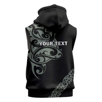 All Black Maori Tribal Tattoo Personalised Sleeveless Zip Hoodie Moss Green Polynesian Style LT9 - Polynesian Pride