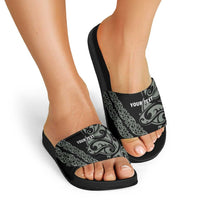 All Black Maori Tribal Tattoo Personalised Slide Sandals Moss Green Polynesian Style - Polynesian Pride