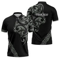 All Black Maori Tribal Tattoo Personalised Zipper Polo Shirt Moss Green Polynesian Style - Polynesian Pride